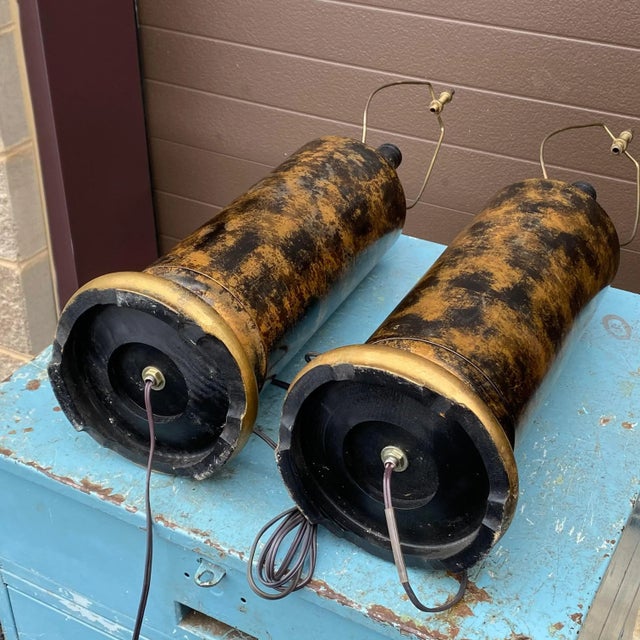Mid-Century Modern Cylindrical Patinated Bronze Table Lamps - a Pair For Sale - Image 9 of 13