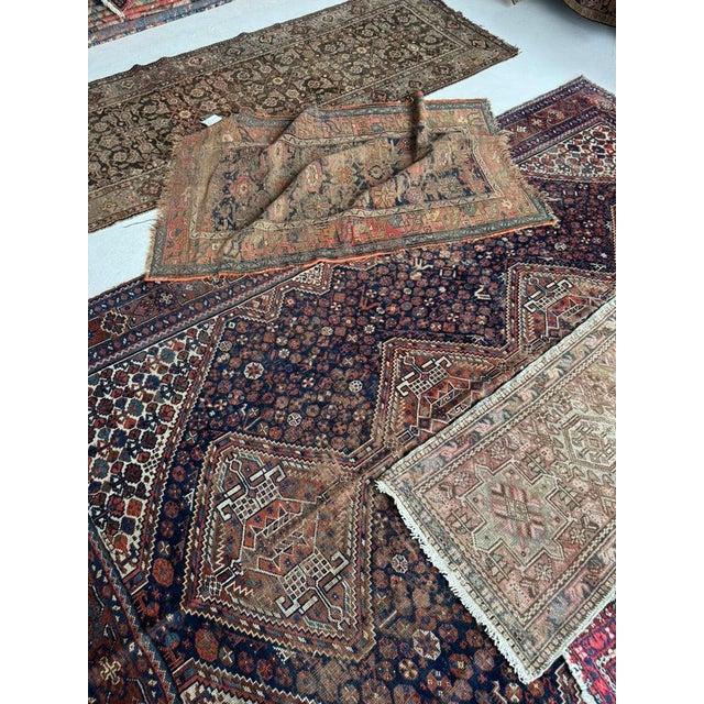 1920s 1920s Southwest Persian Khamseh Deep Blues, Amber, Peacock Green Rug 7.8 x 9 For Sale - Image 5 of 13