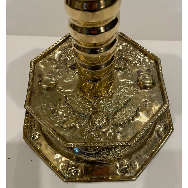 Traditional Mottahedeh Swedish Hammered Sheet Brass Candlestick For Sale - Image 3 of 10