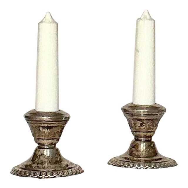 Pair La Pierre Sterling Silver Miniature Candlesticks Salt and Pepper Shakers, a Set For Sale