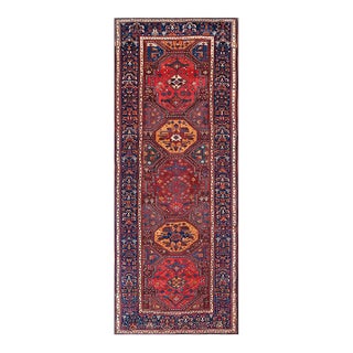 1850s Red Medallion Tribal Antique North West Persian Rug 5'x 12' 9" Handmade Wool Carpet For Sale