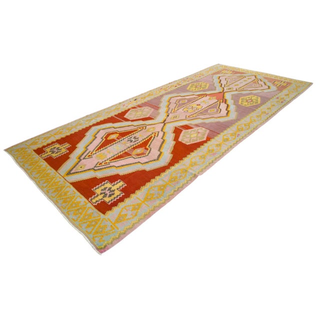 1960s Vintage Rug, Handmade Large Runner, Turkish Kilim Rug - 6′6″ X 14′8″ For Sale - Image 6 of 11