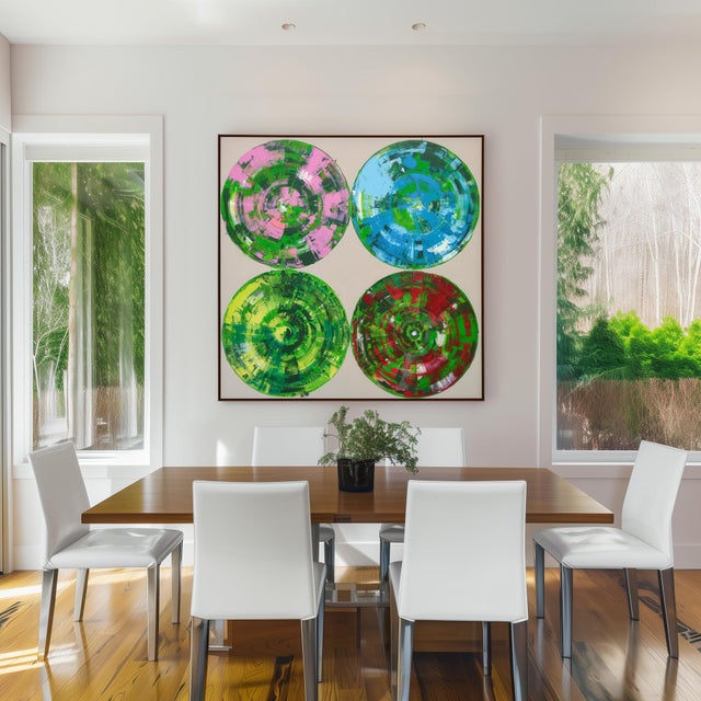 Unique Painting "Four Circles" External Size including Frame: 40,1 x 40,1 x 1,1 inch Acryl on Canvas. Framed in wooden...