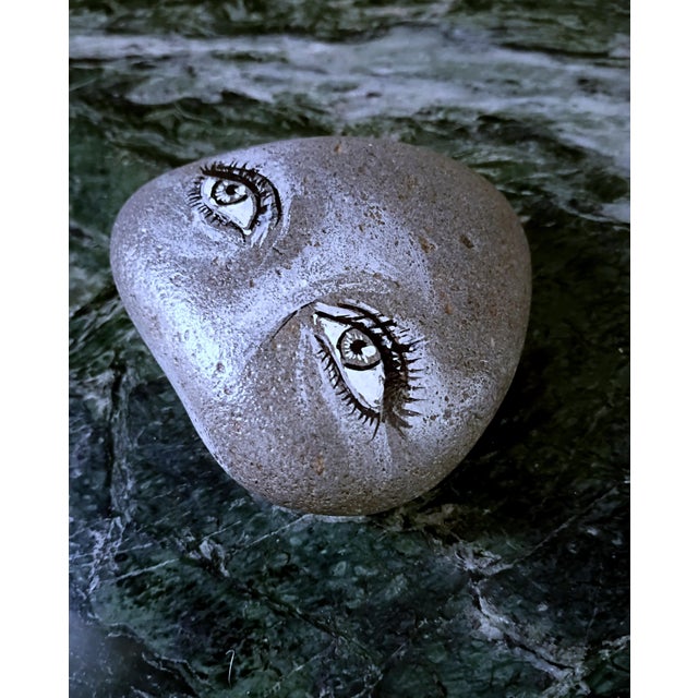 1965 Signed Hand-Painted Watching Rock Stone Artwork Paperweight For Sale In Orlando - Image 6 of 7