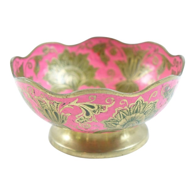 1950s Brass Enameled Decorative Bowl For Sale