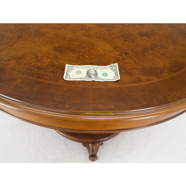 Wood Burl Walnut Wood Top Round Carved Lotus Shape Base Dining Center Table For Sale - Image 7 of 12
