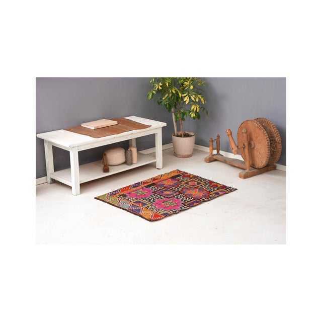 Small Ebroidered Vintage Kilim Rug - 2`7″ X 3`7″ Ft. For Sale In Los Angeles - Image 6 of 6