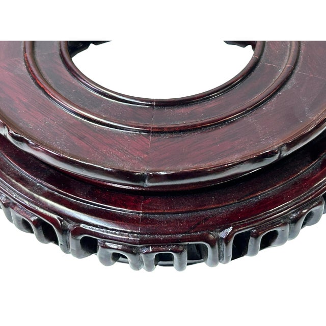 7.5" Reddish Brown Wood Round Open Pattern Display Stand Riser For Sale In San Francisco - Image 6 of 6