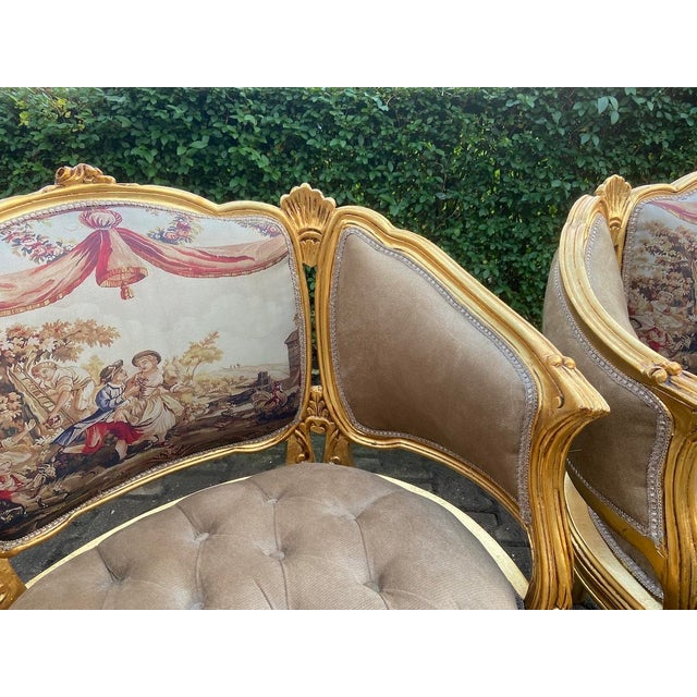 1940s French Louis XVI Gold Beige Sofa Set - 5 Pc For Sale - Image 6 of 18