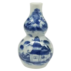 Small Antique Chinese Blue & White Double-Gourd Porcelain Vase