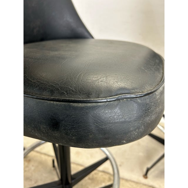 Black Set of 4 Mid Century Modern Black Vinyl Bar Stools For Sale - Image 8 of 12