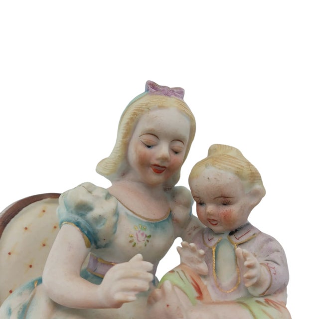 beautiful intricate details on this porcelain doll siblings' figurine intricate handpainted details Girl and Baby farm...