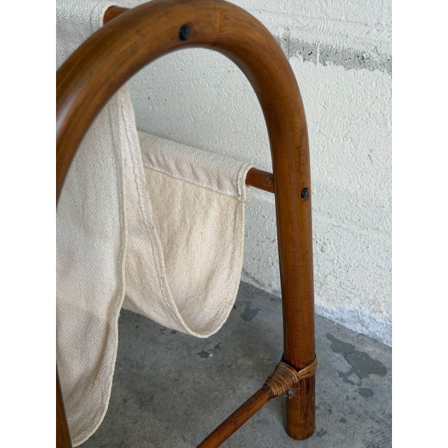 Off-white Rattan Magazine Rack With Floral Embroidered Canvas Mid-Century Modern 1970s For Sale - Image 8 of 9