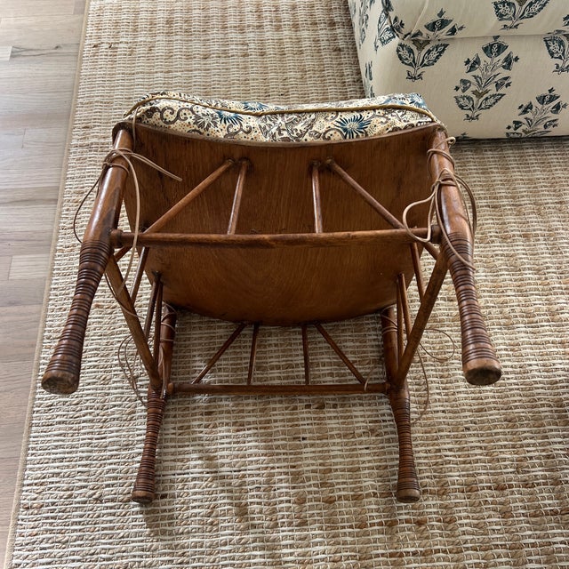 Wood Antique English Thebes Stool With Custom Pierre Fret Le Manach Down Filled Cushion For Sale - Image 7 of 7