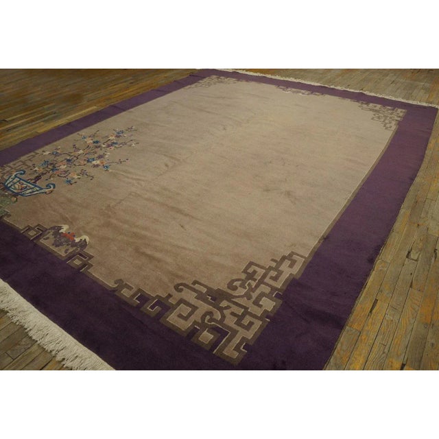 1920s Tan Sand Chinoiserie Antique Chinese Art Deco Carpet 9'3'' X 11'8' Wool Knotted Rug For Sale - Image 4 of 9