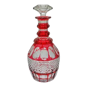 Mid 20th Century St. Louis France Red Decanter Trianon Pattern Crystal Decanter Color Glass Diamond Cut