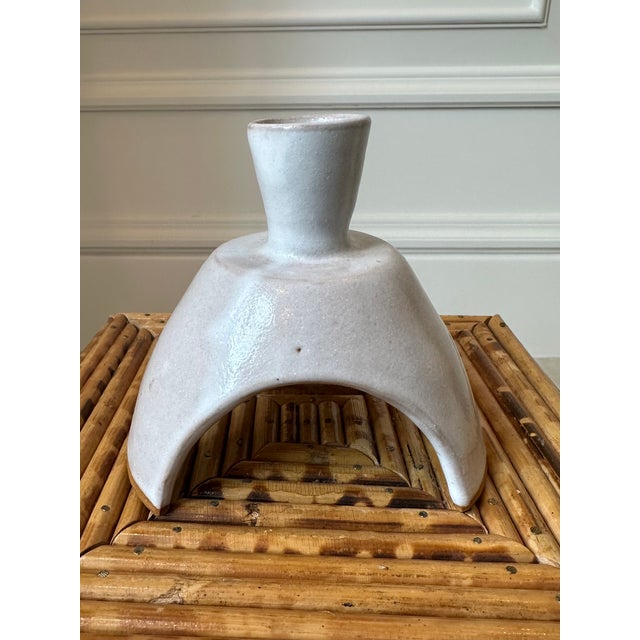Vintage Handcrafted Signed Atomic Glazed Terracotta Candleholders - A Pair For Sale - Image 11 of 18