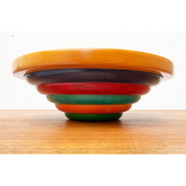Large Postmodern Multicolored Wooden Bowl by Pietro Manzoni, Italy, 1980s For Sale - Image 4 of 6