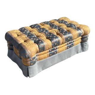 Louis XVI Style French Silk Striped Tufted Pouffe Footstool Ottoman For Sale