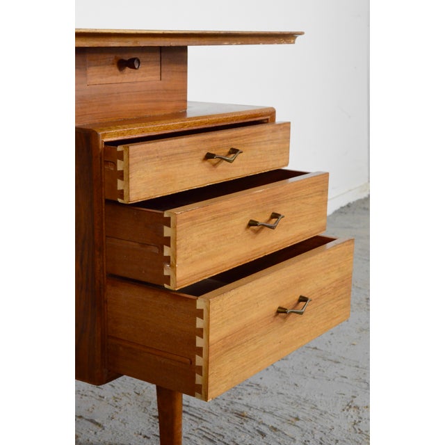 Mid-Century Modern Danish Walnut and Brass Desk by Alfred Cox, 1960s, in Very Good conditions. Designed 1960 to 1969 This...