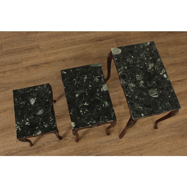 Rococo Style Set of Three Marble Top Mahogany Nesting Tables For Sale - Image 9 of 18