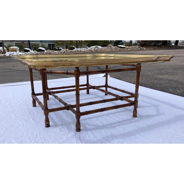 1970s Scalloped Brass Coffee Table in Faux Bamboo For Sale - Image 10 of 13