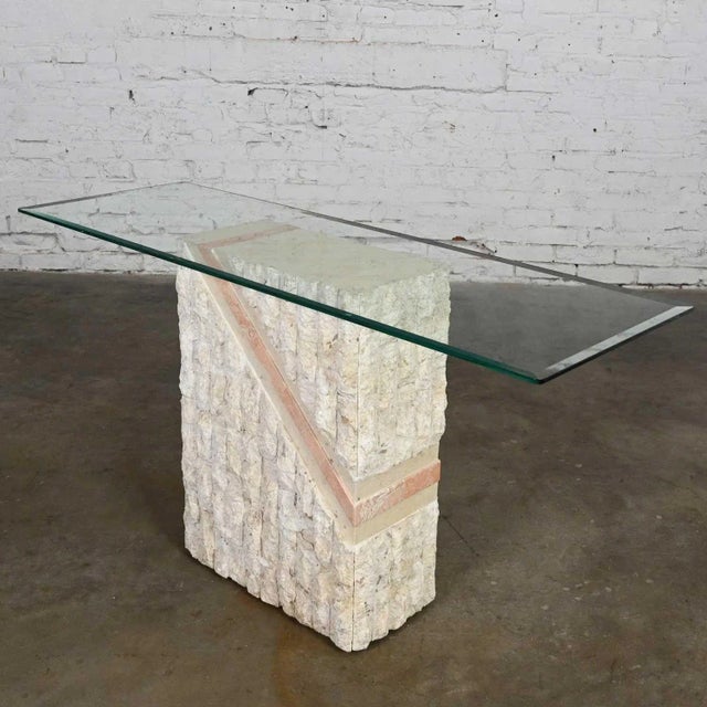 Modern Tessellated Mactan Stone Sofa Table Diagonal Peach Stripe Style of Maitland Smith For Sale - Image 13 of 13