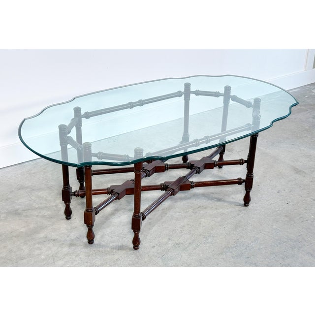Mid 20th Century Hammary Mahogany Faux Bamboo Coffee Table With Scalloped Glass Top For Sale - Image 5 of 12