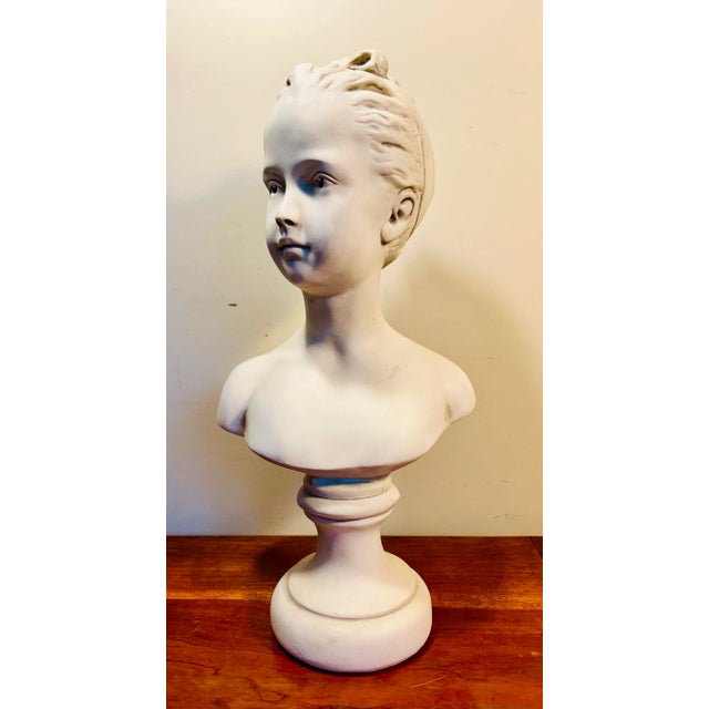 French Provincial Vintage Classic Plaster Bust of a Young Woman For Sale - Image 3 of 8