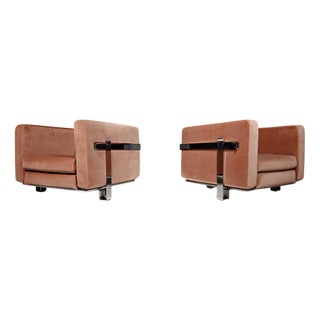 Lounge Chairs in Peach Pink Velvet by Luigi Caccia Dominioni for Azucena, 1960s, Set of 2 For Sale