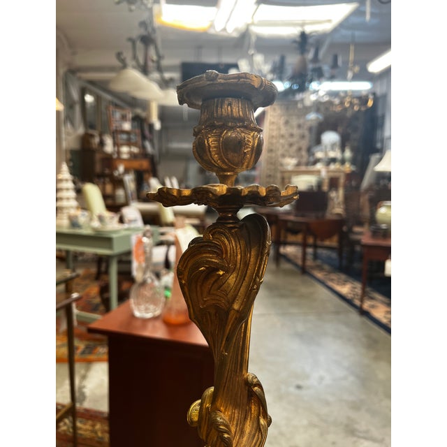Late 19th Century Pair of French Louis XV Style Gilt Bronze (Ormolu) Candlesticks For Sale - Image 5 of 8
