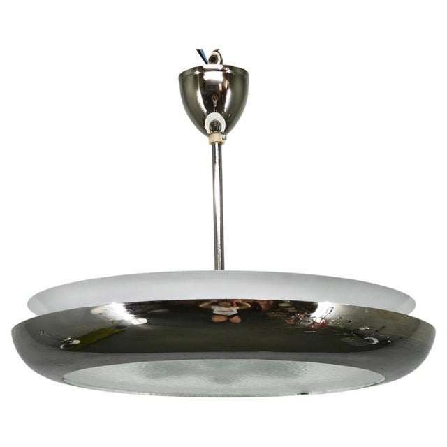 Vintage Bauhaus UFO Chrome and Glass Pendant Light, Czechoslovakia, 1930s For Sale - Image 14 of 14