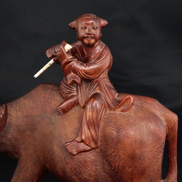 Chinese Carved Wood Water Buffalo and Boy Republic Era For Sale - Image 9 of 9