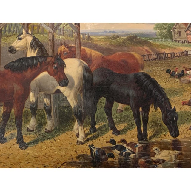 Victorian Oil on Canvas "Horses Ducks and Roosters" by John Frederick Herring Junior (British 1815-1907) For Sale - Image 3 of 13