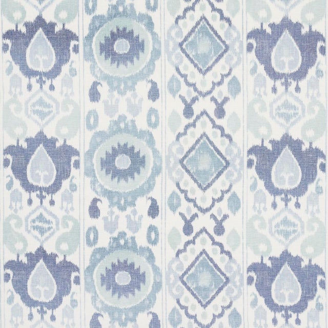 SAMPLE - Schumacher Elizia Ikat Fabric In Mineral And Indigo For Sale