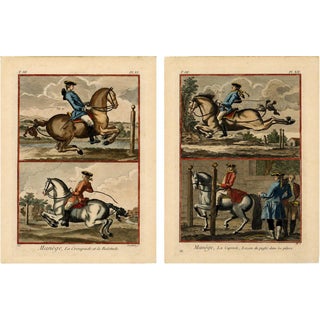 French School Artist, Haute École Horsemanship, 1750s, Engravings, Set of 2 For Sale