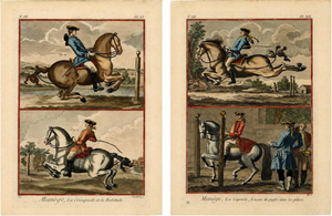 French School Artist, Haute École Horsemanship, 1750s, Engravings, Set of 2
