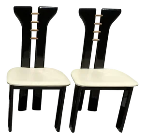 Pierre Cardin for Roche Bobois Italian Lacquer Chairs With Leather Seats - A Pair