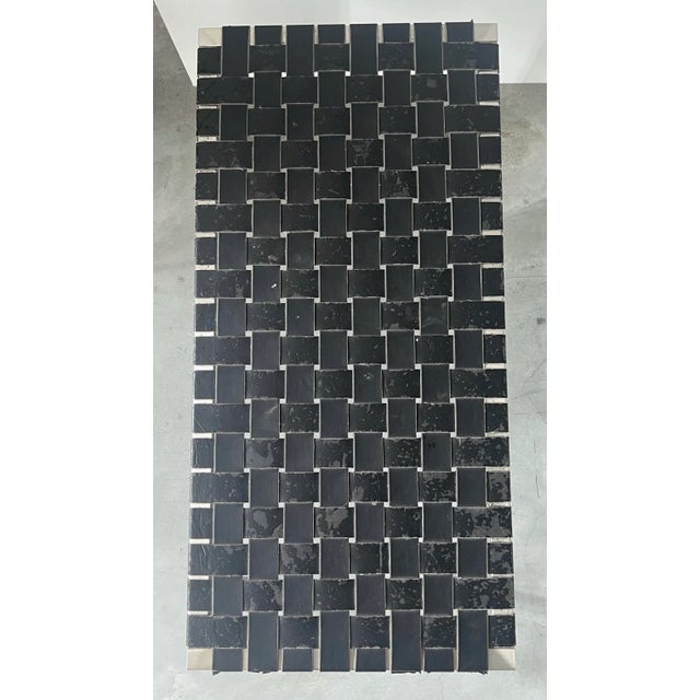 Erwine & Estelle Laverne 1970s Stainless Steel and Woven Leather Bench For Sale - Image 4 of 4