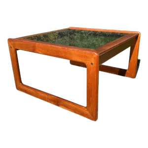 Vintage Danish Mid-Century Modern Teak Coffee Table by Komfort Møbel, Denmark | 1960s Scandinavian Design With Smoked Glass Top