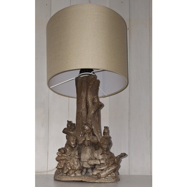 Vintage Figurative Table Lamp in Brown Ceramic and Fabric Shade, 1980s For Sale - Image 6 of 10