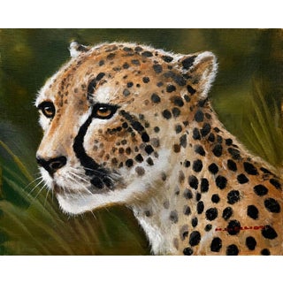 Original Cheetah Oil Painting on Canvas – By Grossman – 8" X 10" Unstretched Canvas For Sale