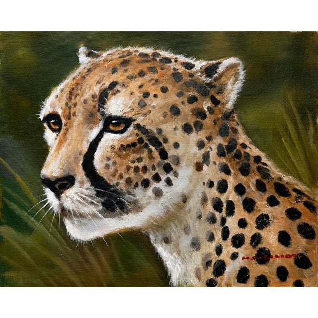 Original Cheetah Oil Painting on Canvas – By Grossman – 8" X 10" Unstretched Canvas For Sale