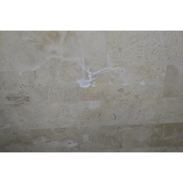 1980s Maitland Smith Style Tessellated Stone Brass Waterfall Floating Console Table Writing Desk For Sale - Image 12 of 13