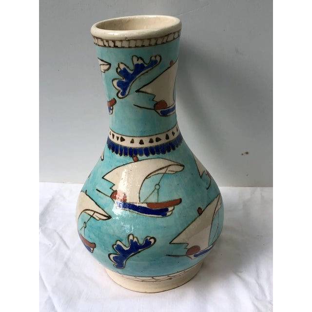 1970s Turkish Blue Sailboat Pottery Jug or Vase For Sale - Image 4 of 7