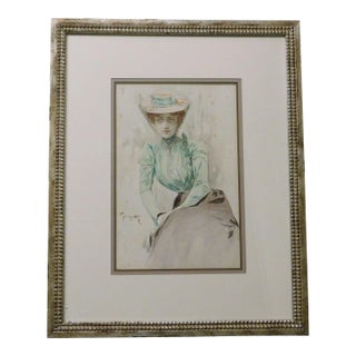 Pietro Scopetta B.1863 Woman Portrait Watercolor Painting For Sale