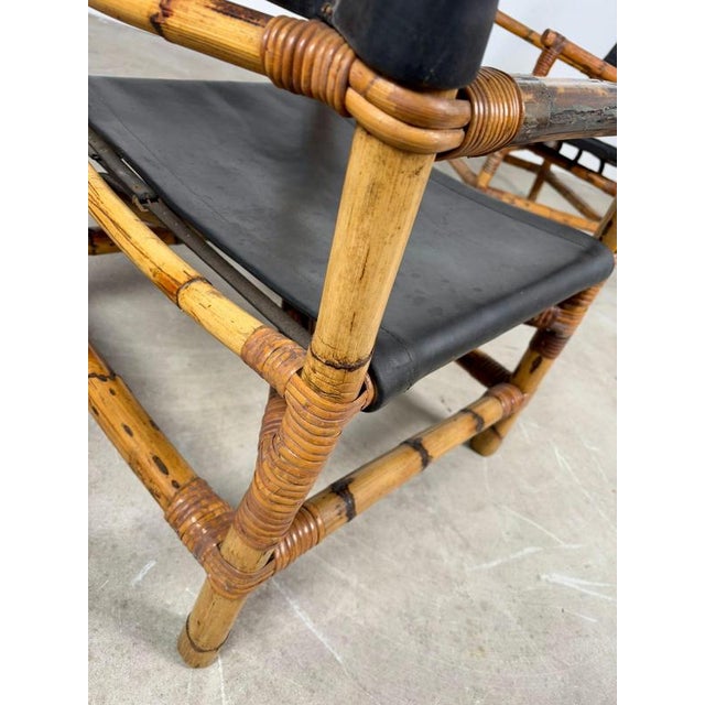 Italian Bamboo and Leather Lounge Chairs, 1970s, Set of 2 For Sale - Image 10 of 12