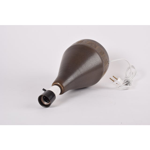 Danish Ceramic Table Lamp with Brown Glaze and Zig Zag Decor from Michael Andersen & Søn, 1960s For Sale - Image 6 of 13