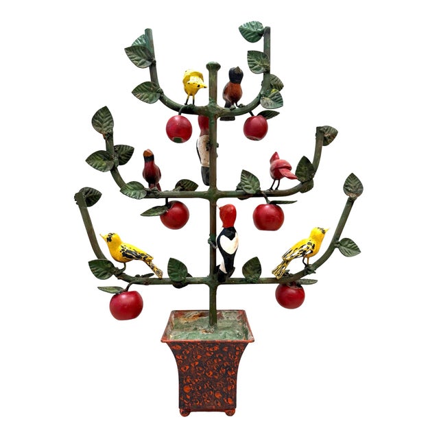 Green Monumental Tole Espalier With Birds and Apples For Sale - Image 8 of 12