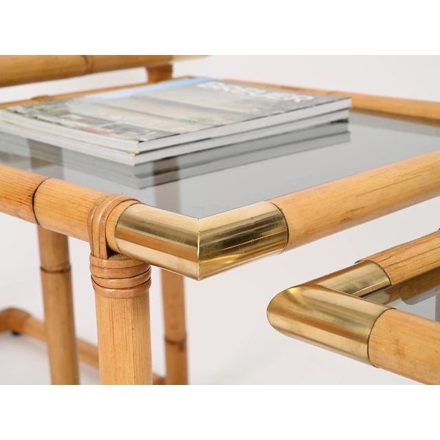 Nesting Tables in Bamboo and Brass, Italy, 1970s, Set of 3 For Sale - Image 6 of 15